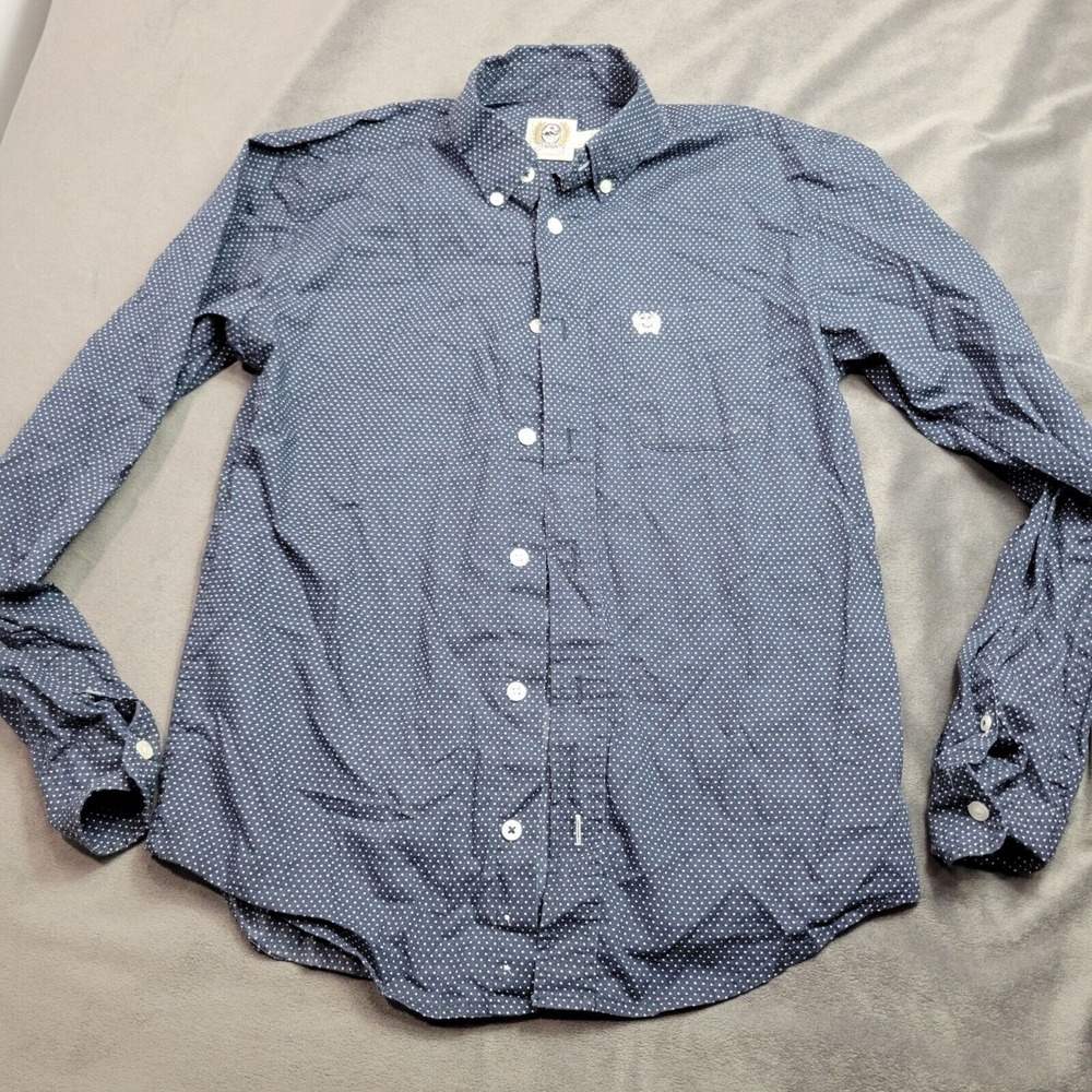 Cinch Boys Navy Polka Dot Button-Up Shirt Size Large Cotton